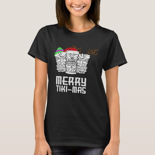 Merry Tiki-Mas Kerst Shirt Santa Hat Tiki T-shirt (Voorkant)