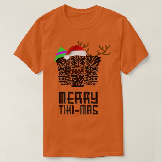 Merry TikiMas Christmas , Santa Hat Tiki Tee  T-shirt (Design voorkant)