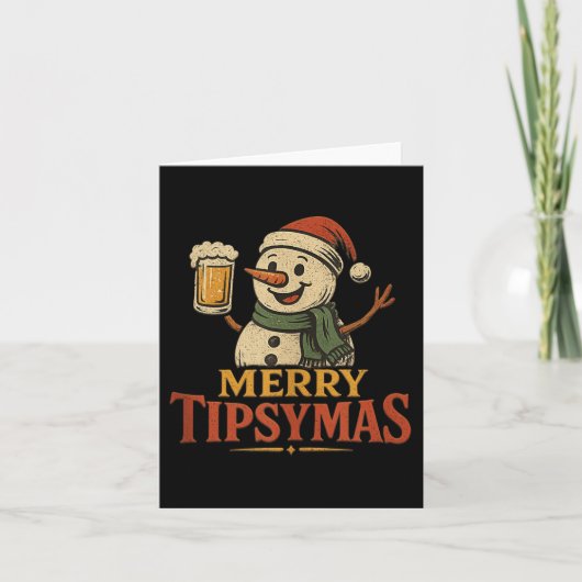 Merry Tipsymas Funny Vintage Snowman Holiday Desig Kaart (Voorkant)