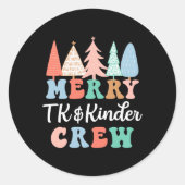 Merry Tk And Kinder Crew Kindergarten Teacher Chri Ronde Sticker (Voorkant)