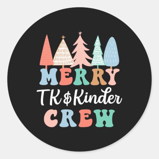 Merry Tk And Kinder Crew Kindergarten Teacher Chri Ronde Sticker (Voorkant)