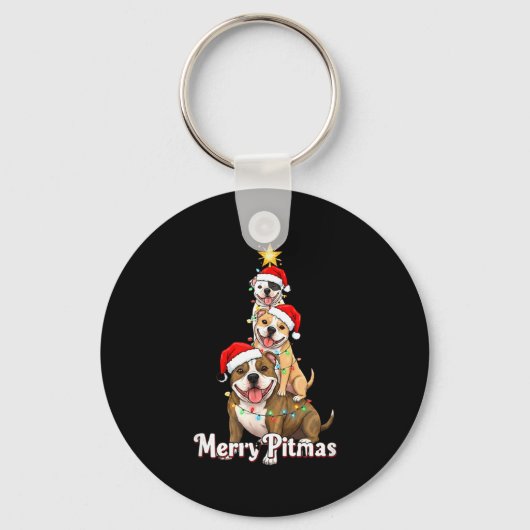Merry Tmas Tbull Christmas Theme For Festive Dog L Sleutelhanger (Voorkant)