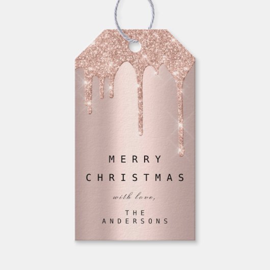 Merry to Holiday Gift Label Glitter Drip Spark Blu Cadeaulabel (Voorkant)