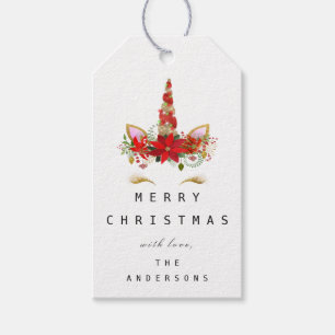 Merry to Holiday Gift Label Gold Unicorn Kerstmis Cadeaulabel