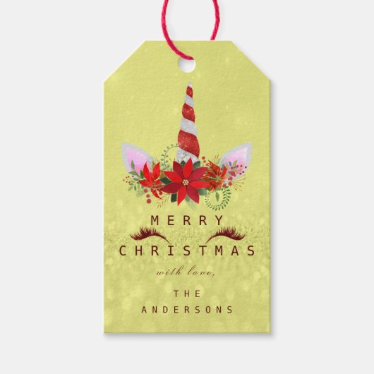 Merry to Holiday Gift Label Unicorn Rood Roze Geel Cadeaulabel (Voorkant)