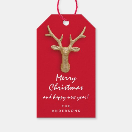Merry to Holiday Gift Reindeer Happy New Red Cadeaulabel (Voorkant)