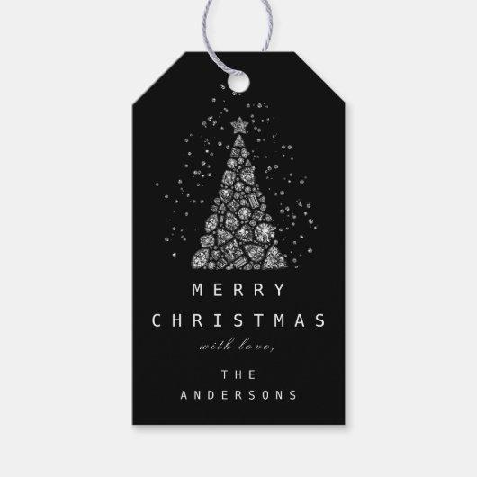Merry to Name Holiday Black Diamond Tree Cadeaulabel (Voorkant)