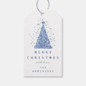 Merry to Name Holiday Blue Diamond kerstboom Cadeaulabel (Voorkant)