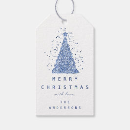 Merry to Name Holiday Blue Diamond kerstboom Cadeaulabel
