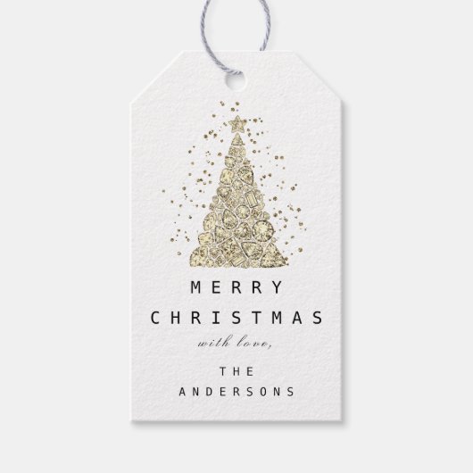 Merry to Name Holiday Gold Diamond met kerstboom Cadeaulabel (Voorkant)