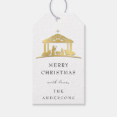 Merry to Name Holiday, Heilige Familie Gold Cadeaulabel (Voorkant)
