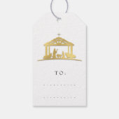 Merry to Name Holiday, Heilige Familie Gold Cadeaulabel (Achterkant)