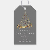 Merry to Name Holiday kerstboom Gift Grey Cadeaulabel (Voorkant)