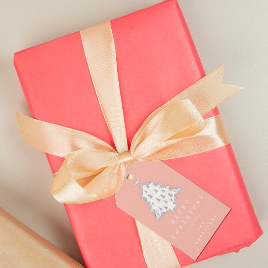 Merry to Name Holiday Kerstboom Roos White Cadeaulabel