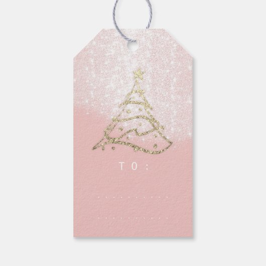 Merry to Name Holiday Kerstboom Roze sneeuw Cadeaulabel (Achterkant)