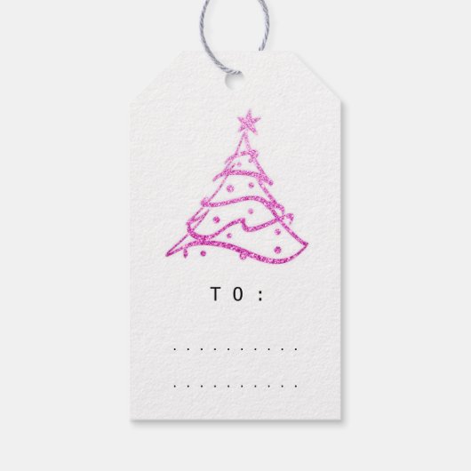 Merry to Name Holiday Kerstboom Roze White Cadeaulabel (Achterkant)
