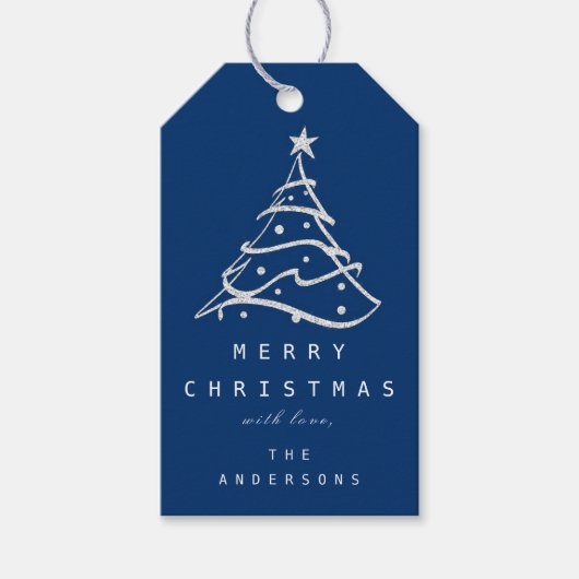 Merry to Name Holiday Kerstboom Silver Blue Cadeaulabel (Voorkant)