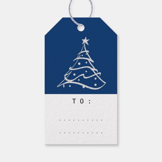 Merry to Name Holiday Kerstboom Silver Blue Cadeaulabel (Achterkant)