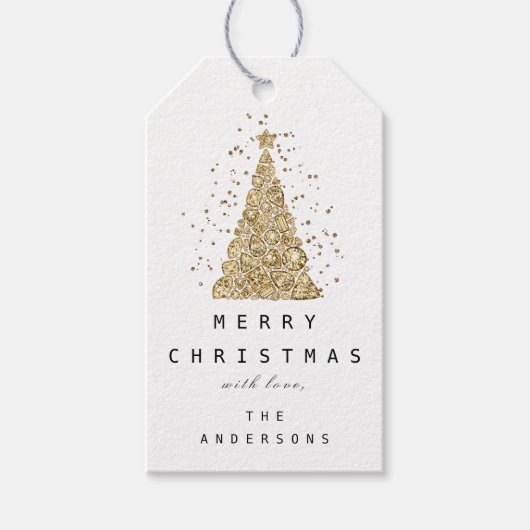 Merry to Name Holiday Kerstmis Gold Diamond Tree Cadeaulabel (Voorkant)