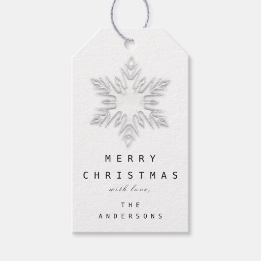 Merry to Name Holiday Kerstmis Silver Snowflakes Cadeaulabel (Voorkant)