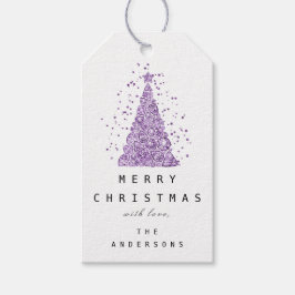 Merry to Name Holiday Paarse kerstboom Cadeaulabel