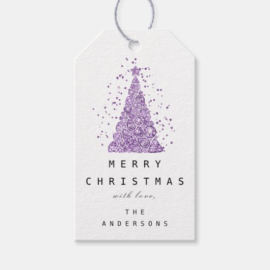 Merry to Name Holiday Paarse kerstboom Cadeaulabel (Voorkant)