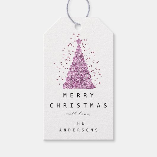 Merry to Name Holiday Pink Diamond kerstboom Cadeaulabel (Voorkant)