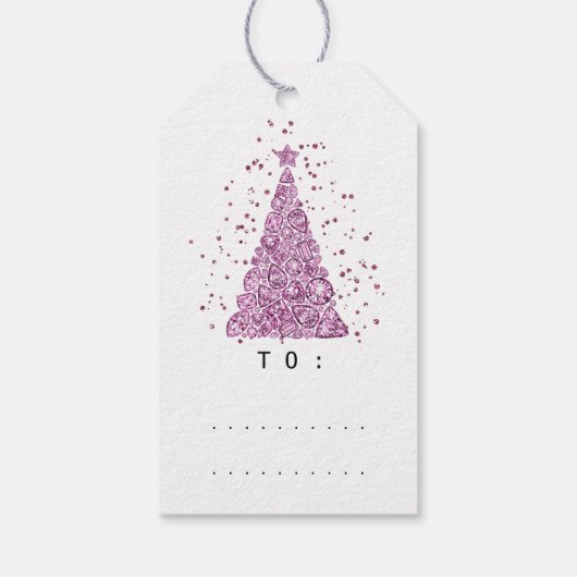 Merry to Name Holiday Pink Diamond kerstboom Cadeaulabel (Achterkant)