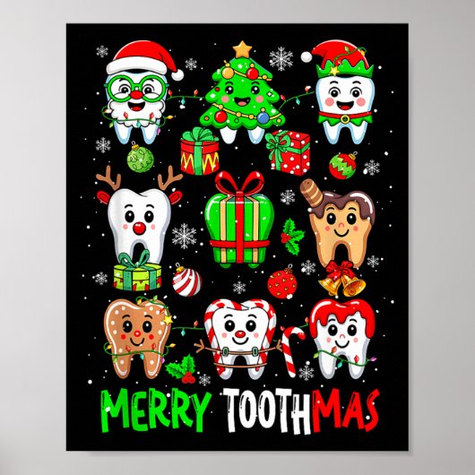 Merry Toothmas Teeth Collection Santa Reindeer Xma Poster (Voorkant)
