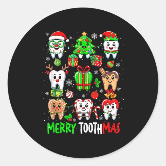 Merry Toothmas Teeth Collection Santa Reindeer Xma Ronde Sticker (Voorkant)