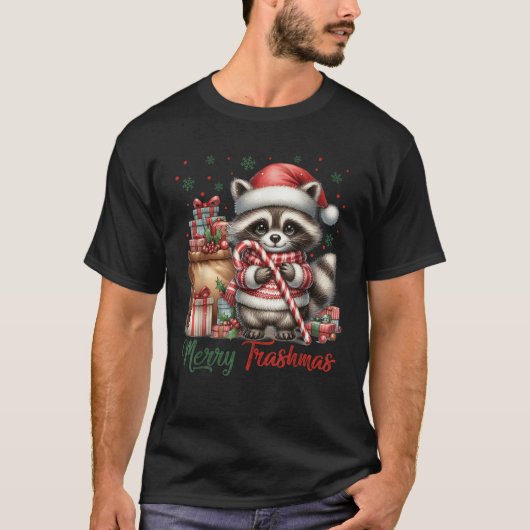 Merry Trashmas Cute Santa Raccoon Lover Candy Cane T-shirt (Voorkant)