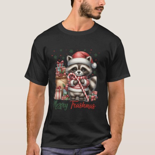 Merry Trashmas Cute Santa Raccoon Lover Candy Cane T-shirt (Voorkant)