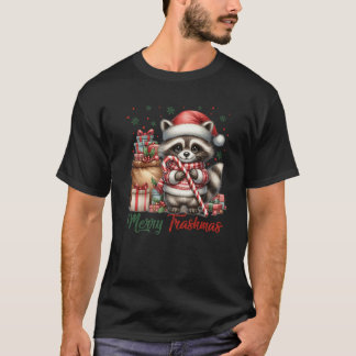 Merry Trashmas Cute Santa Raccoon Lover Candy Cane T-shirt
