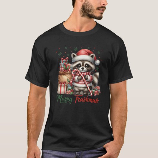 Merry Trashmas Cute Santa Raccoon Lover Candy Cane T-shirt (Voorkant)