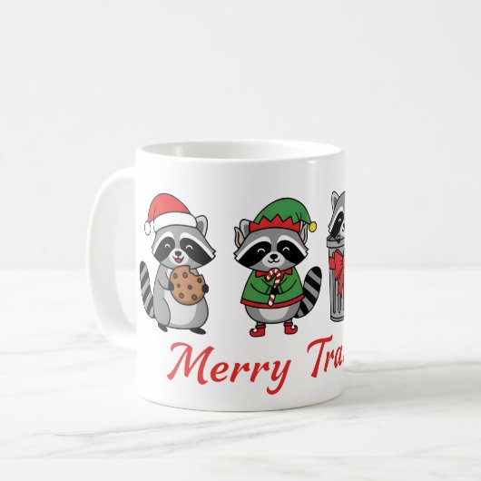 Merry Trashmas – Funny Christmas Raccoons Koffiemok (Voorkant links)