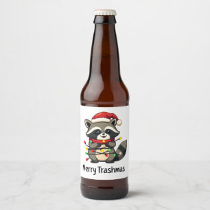 Merry Trashmas Funny Raccoon Kerstvakantie Bier Etiket