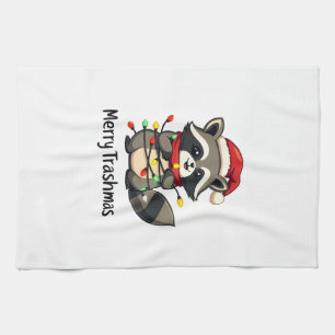 Merry Trashmas Funny Raccoon Kerstvakantie Theedoek