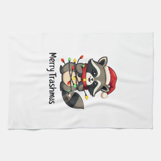 Merry Trashmas Funny Raccoon Kerstvakantie Theedoek (Horizontaal)