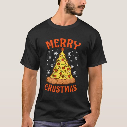 Merry Tree Cheese Pizza voor Kerstmis T-shirt (Voorkant)