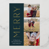 Merry Trio | Modern 3 Foto-collage Folie Feestdagenkaart (Voorkant)