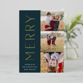 Merry Trio | Modern 3 Foto-collage Folie Feestdagenkaart (Staand Voorkant)