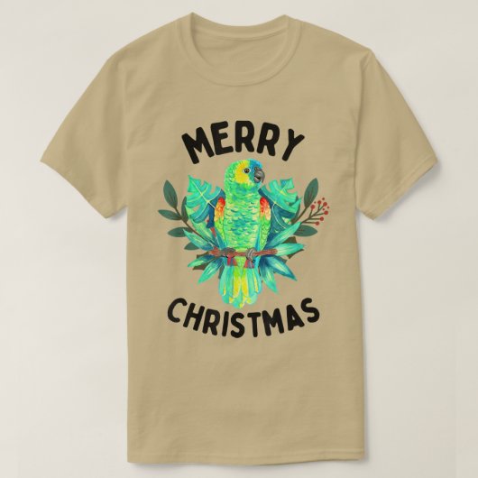 Merry Tropical Kerstmis Amazon Parrot Waterverf T-shirt (Design voorkant)