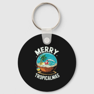 Merry Tropicalmas Surfen Santa Snow Wereldbol Koko Sleutelhanger