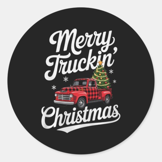 Merry Truckin' Christmas Buffalo Plaid Clic Ck Up  Ronde Sticker (Voorkant)