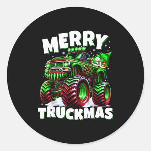 Merry Truckmas Truck Kids &amp; Boys Christmas  Ronde Sticker (Voorkant)