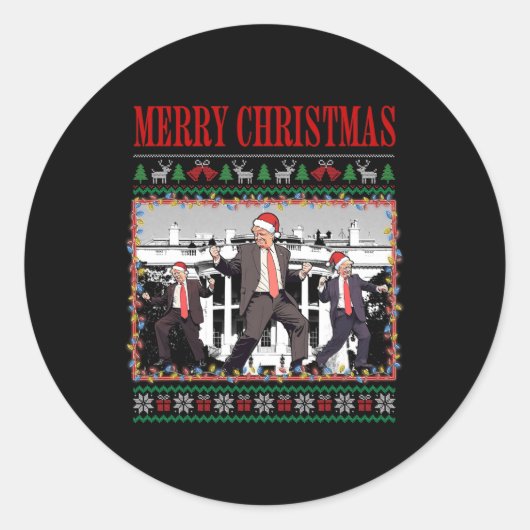 Merry Trumpmas - Kerstman Donald Trump Dance Ronde Sticker (Voorkant)