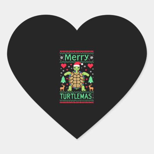 Merry Turtlemas Christmas Lights Cute Turtle Santa Hart Sticker (Voorkant)