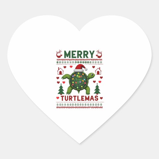 Merry Turtlemas Christmas Lights Cute Turtle Santa Hart Sticker (Voorkant)