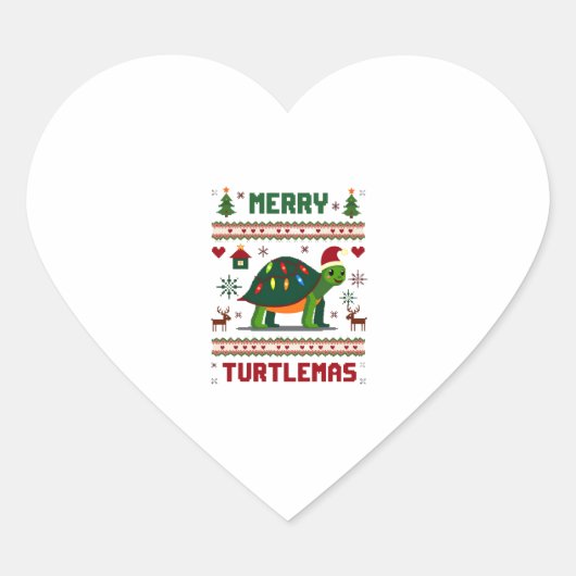 Merry Turtlemas Christmas Lights Cute Turtle Santa Hart Sticker (Voorkant)
