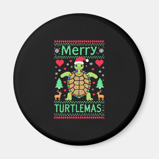 Merry Turtlemas Christmas Lights Cute Turtle Santa Magneet (Voorkant)